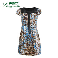 OIMG聲雨竹夏秋季新款連衣裙 高腰修身豹紋拉鏈中裙A字裙 02(I1-5) S 2