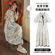 古今（GUJIN）帶胸墊睡裙女春夏新品甜美碎花短袖薄款減齡睡衣連衣裙可外穿