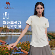 駱駝運動(dòng)短袖T恤男女春夏速干冰絲透氣戶(hù)外休閑棒球服短袖女 C23BABH393A5，甜杏白 ，女 M