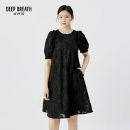 深呼吸DEEP BREATH女裝提花圓領(lǐng)泡泡袖俏皮A型連衣裙女A500470 黑 M (3)