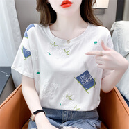 以純YISHION純棉白色短袖t恤女士夏裝新款百搭寬松印花設(shè)計體恤時尚洋氣上衣 8201#藍(lán)色格子 M 適合100-109斤