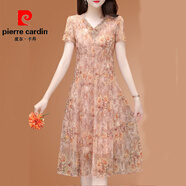 皮爾卡丹（pierre cardin）仿真絲女裝連衣裙夏季仿桑蠶絲時尚氣質(zhì)歐洲站貴婦人2025新款 黃色 L