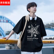 HKZM重磅短袖t恤男士2025新款夏季純棉美式潮牌潮流寬松白色百搭衣服 CM3663黑色 2XL