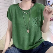 RGPX夏季高端媽媽裝洋氣薄款針織短袖女t恤寬松遮肚子女士半袖上衣 綠色【專柜品質(zhì)】 2XL 建議130-145斤