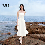 森馬連衣裙女顯瘦V領(lǐng)裙子夏天女裝24大氣晚禮服吊帶裙白色長(cháng)裙 本白10102 160/84A/M