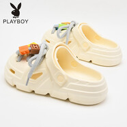 花花公子（PLAYBOY PHYSICAL）洞洞鞋男款夏季外穿防滑耐磨踩屎感涼鞋男生沙灘戶(hù)外情侶拖鞋男士 經(jīng)典米白-【rich螺旋鞋帶】 36 /37