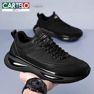 卡帝樂(lè )鱷魚(yú)（CARTELO）男鞋2024新款秋季氣墊真皮皮鞋老爹戶(hù)外登山運動(dòng)休閑跑步鞋 網(wǎng)面款黑色 40 標準運動(dòng)碼