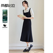 尚都比拉設(shè)計(jì)感假兩件連衣裙女夏季高腰收腰顯瘦拼接裙優(yōu)雅泡泡袖中長(zhǎng)裙