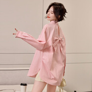 桂雪格溫柔甜美露背小心機蝴蝶結襯衫顯瘦吊帶長(cháng)裙新款兩件套連衣裙女春 粉紅色 L （115-130斤）