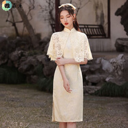 維菲樂（WEIFEILE）時(shí)尚套裝女2025年夏季新款年輕款改良版披肩新中式國(guó)風(fēng)旗袍連衣裙 外搭披肩+旗袍兩件套 XL  推薦116-125斤