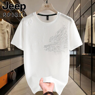 吉普（JEEP）2025新款男士龍圖騰印花冰絲感圓領(lǐng)短袖T恤透氣短袖休閑舒適體恤 白色 M
