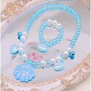 夢(mèng)君宸兒童女寶寶小女孩配飾貝殼仿珍珠珠子項鏈手鏈套裝二件套女童飾品 藍色