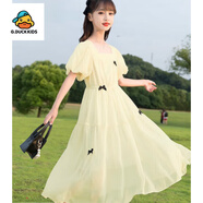 G.DUCKKIDS童裝女童連衣裙夏季兒童裙子夏裝2025新款純色公主裙大童顯瘦長(zhǎng)裙 蝴蝶結(jié)淺黃色 170 尺碼15~16歲【160-170cm】