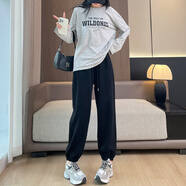 丹仔腰運動褲女2025春秋新款寬松百搭顯瘦窄版束腳休閑哈倫燈籠衛(wèi)褲 黑色 S
