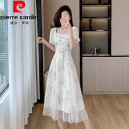 皮爾卡丹（pierre cardin）法式2025夏季國風(fēng)盤扣雪紡女時尚感網(wǎng)紗拼接印花中長裙連衣裙 圖片色 L