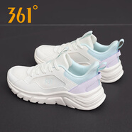 361°女鞋 跑步鞋女運動鞋秋季361度女鞋網(wǎng)面休閑鞋透氣軟底旅游鞋子 羽毛白/微葡萄紫764F 37