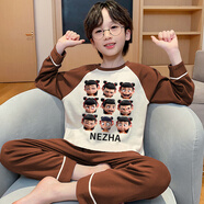 哪吒睡衣男童春秋2025新款長(zhǎng)袖卡通哪吒睡衣套裝青少年初中學(xué)生家 305棕色哪咤表情包 90 碼身高90-100cm/30斤左右