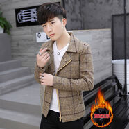 NJSKAKW新款春秋男士夾克衫妮子小西裝青少年外套短款風(fēng)衣男學(xué)生潮流上衣 1688 卡其 加絨 L 170