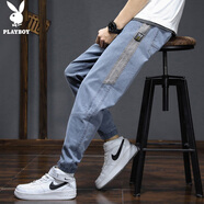 花花公子（PLAYBOY）褲子男夏季工裝休閑褲男士牛仔九分褲薄款運動(dòng)潮牌寬松束腳褲