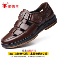 蜘蛛王（ZHIZHUWANG）涼鞋男夏季真皮鏤空透氣洞洞鞋防滑軟底透氣休閑皮鞋爸爸鞋 Z9038棕色-頭層牛皮 40