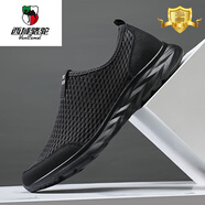 西域駱駝男鞋2025新款男透氣軟底爸爸休閑鞋防滑網(wǎng)面鞋運動(dòng)老北京布鞋男 0036全黑 38