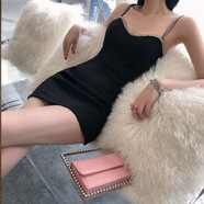 FHHUABD24新款氣質(zhì)名媛小黑裙重工水鉆修身性感高腰吊帶連衣裙 黑色 【品質(zhì)好貨】 L