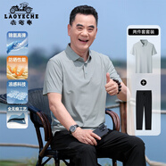 老爺車(chē)爸爸夏季套裝短袖t恤男冰絲涼感polo運動(dòng)中老年人衣服父親節禮物 A252209804淺綠色+長(cháng)褲 L (175) 【推薦115-130斤】