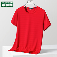 木林森網(wǎng)眼透氣短袖t恤男夏季冰絲薄款潮流圓領(lǐng)涼感半袖上衣夏裝 男紅色 2XL