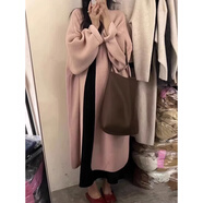 單南衛中長(cháng)款毛衣開(kāi)衫外套女春秋慵懶風(fēng)設計感顯瘦過(guò)膝寬松加厚針織大衣 粉色 L 建議110斤-120斤