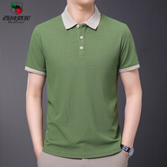 西域駱駝（VANCAMEL）夏 季新款Polo衫男士短袖t恤中青年純色商務(wù)休閑體恤男裝一件 綠色 4XL