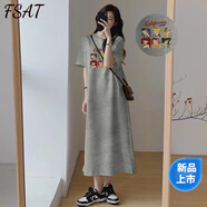 FSAT連衣裙夏天2025新款夏季短袖t恤裙子韓版寬松大碼開叉過(guò)膝長(zhǎng)裙女 灰色(復(fù)古公主) 商場(chǎng)同款 L 商場(chǎng)同款