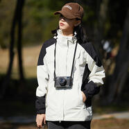 直播沖鋒衣三合一女防風(fēng)防水透氣外套男登山服潮流工作服定制 女-白黑(三合一水貂絨內膽) M