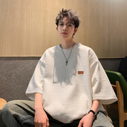 主意范（ZHUYIFAN）胖子大碼320g重磅華夫格短袖T恤男大碼夏季微胖男生寬松純色半袖 A094-T8603杏色 L 110-130斤