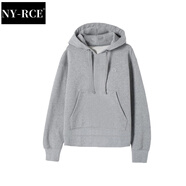 NY-RCE冬季新款衛(wèi)衣女加絨加厚寬松春秋外套女開(kāi)衫拉鏈連帽上衣女潮 灰色套頭款-薄款 S