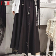 FSHE2025新款胖mm暗黑風(fēng)機車(chē)女十字架吊墜長(cháng)裙寬松大碼學(xué)生半身裙春秋 十字架半身裙 L 建議110-120斤