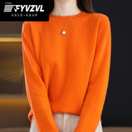 FYVZVL100%羊毛衫女2025新款秋冬圓領(lǐng)毛衣女寬松純色羊毛絨針織打底衫 愛馬橙 XL (建議120-130斤)