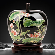傲世景德鎮(zhèn)陶瓷器新中式花瓶工藝品客廳擺件酒柜玄關(guān)茶室博古架裝飾品 烏金釉清荷平安果+底座
