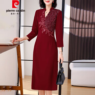 皮爾卡丹（pierre cardin）喜婆婆婚宴裝高端丈母娘婚禮服裙子女方媽結(jié)婚禮服平時可穿 酒紅色 2860 L (110斤以下)