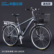 飛鴿帶車筐山地自行車男女學(xué)生禧瑪諾變速雙碟剎成人減震越野單車 鋁架-消光灰-【車筐+衣架】 26寸 適合160-185 27速-微展/藍(lán)圖變速