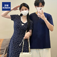 羅蒙（ROMON）情侶裝一衣一裙碎花復古連衣裙子女夏季新款沙灘氣質(zhì)長(cháng)款t恤男女 女裙 S