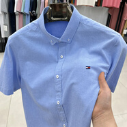 TOMMY JEANS湯米夏季棉短袖襯衫男職業(yè)裝休閑刺繡牛津紡襯衣 淺藍(lán)色100純棉 M 48 /建議100-125斤穿