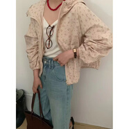 COLORFUL GEMS韓版小眾甜美小碎花連帽短外套女夏季2025新款寬松收腰防曬上衣潮 粉紅色 M