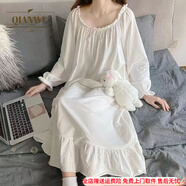 淺物宮廷風(fēng)長(cháng)袖純棉睡衣女生新款性感蕾絲仙女寬松睡裙家居服女春秋款 WZN_6001#長(cháng)袖裙 大圓領(lǐng)-白 M 160