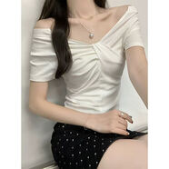 伊琦蕾純棉短袖T恤女兩穿一字肩新款設(shè)計(jì)遮肉百搭上衣休閑百搭學(xué)生女 珍珠純白三種穿法【新疆純棉不起 M 100內(nèi)