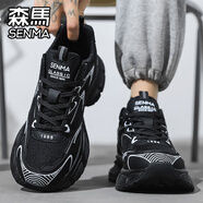 森馬（Senma）男鞋秋季新款網(wǎng)面運動(dòng)休閑跑步增高厚底輕便百搭感黑色老爹鞋 黑色 37 標準運動(dòng)尺碼