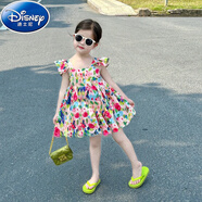 迪士尼（Disney）童裝女童小飛袖碎花連衣裙2025夏季新款小女孩油畫露背吊帶裙 飛袖油畫露背裙 110 cm