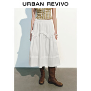 UR2025秋季新款女裝休閑芭蕾風(fēng)松緊腰荷葉邊半裙UYL550039 本白 XS