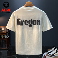 GUANGAN AEPE夏季高端短袖男2025年新款潮流印花T恤上衣高支新疆棉寬松體恤衫 杏色 ZJ1232 L 推薦體重109-124斤