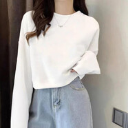 以純 YISHION白色長袖t恤女2025秋季新款女裝學(xué)生韓版寬松短款打底衫ins上衣潮 【純色】短款長袖白 L 100-120斤