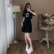 AEMAPE黑色連衣裙女夏季2025新款高級感休閑顯瘦減齡露腰t恤裙子 黑色 M 建議101-110斤